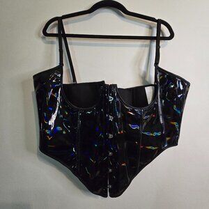 Holographic Black Gloss Under Bust Corset - Women's Plus Size 2X - Sexy